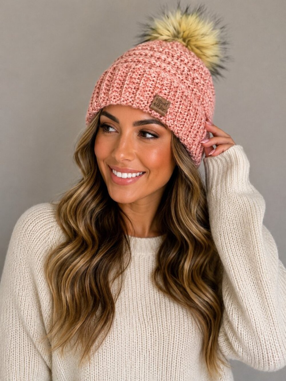 💗 Stitches & Moor Pink Knit Pom-Pom Beanie | Women's | NWOT | Cozy Winter Hat